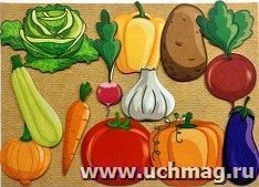 "Овощи": игра развивающая для детей старше 3-х лет из фетра (игровое поле, фигурки, 13 деталей)+Овощи демонстрационные красочные карты